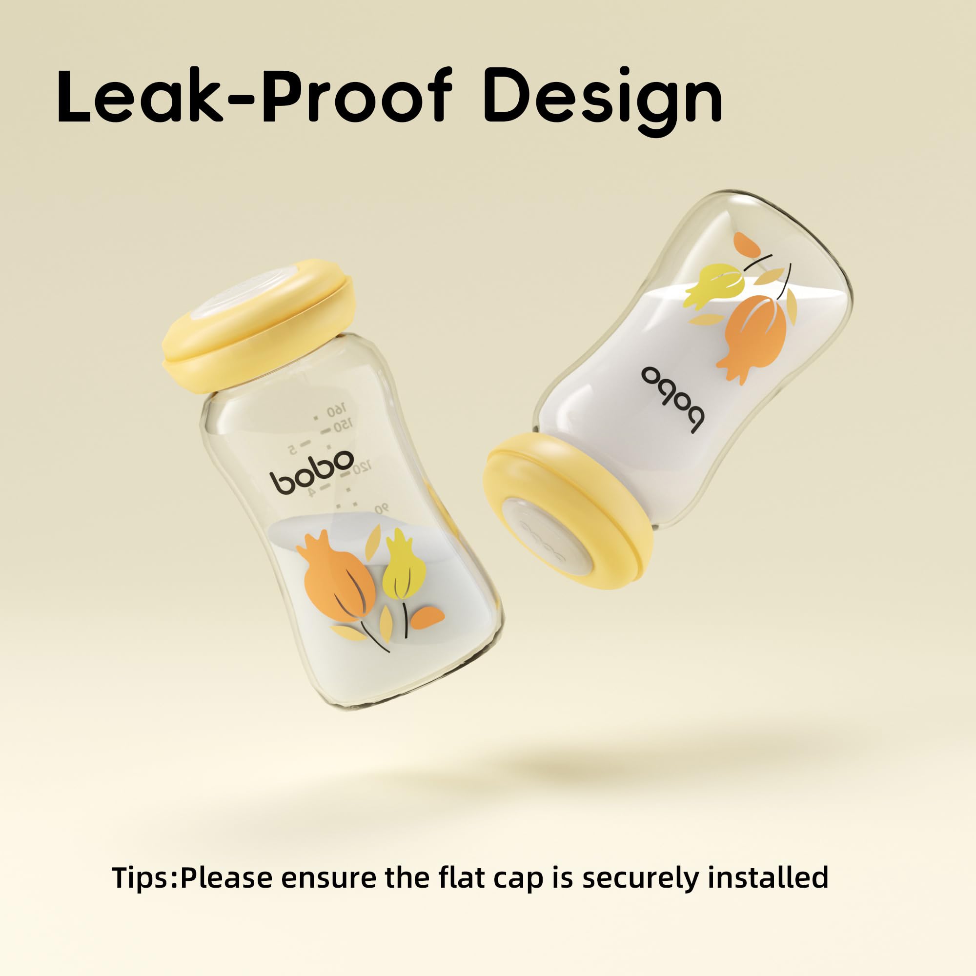 YOHKOH glass breast milk storage bottle air-tight seal supports leak-proof transport.