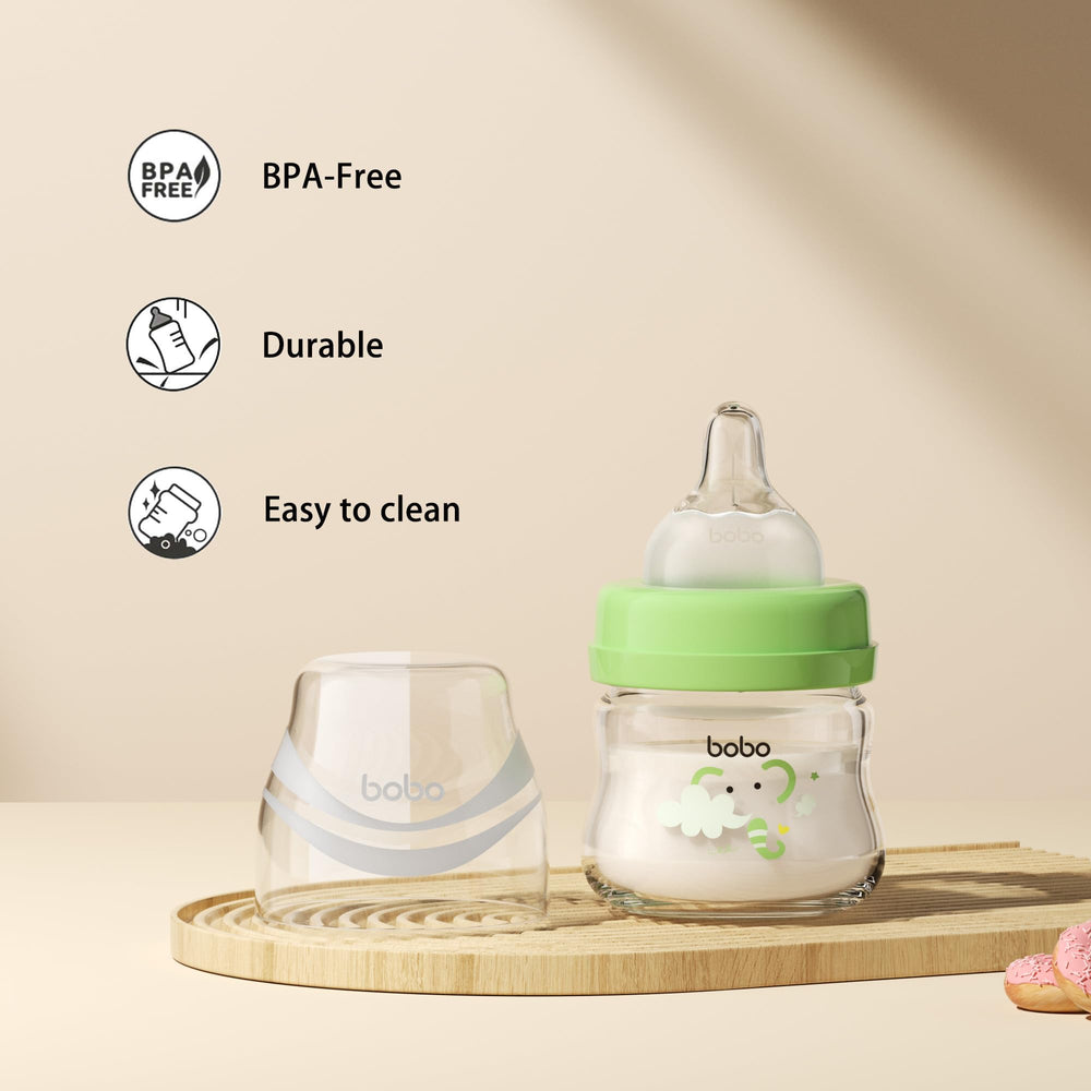 YOHKOH green-cap glass bottle aids quick visual checks of milk.