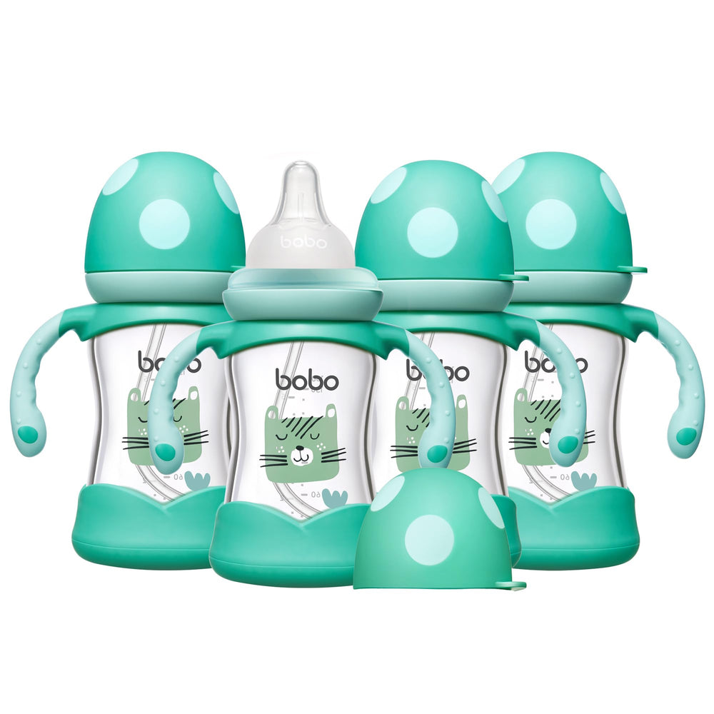 YOHKOH natural glass baby bottle with nipple shows clear glass for easy visibility during feeding.