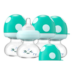 YOHKOH newborn glass bottle blue 4-pack, wide neck for easy filling and cleaning.