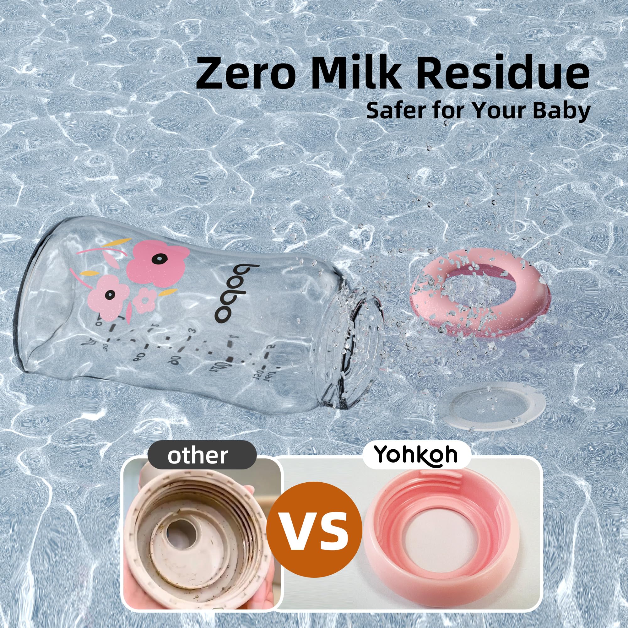 YOHKOH wide-neck compatibility image shows easy pump fit
