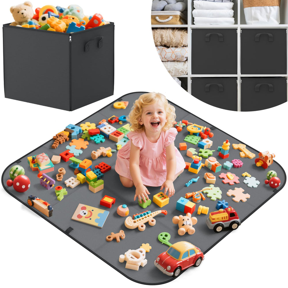 YOHOOLYO 2-in-1 toy storage play mat cube, folds for simple cleanup after playtime.