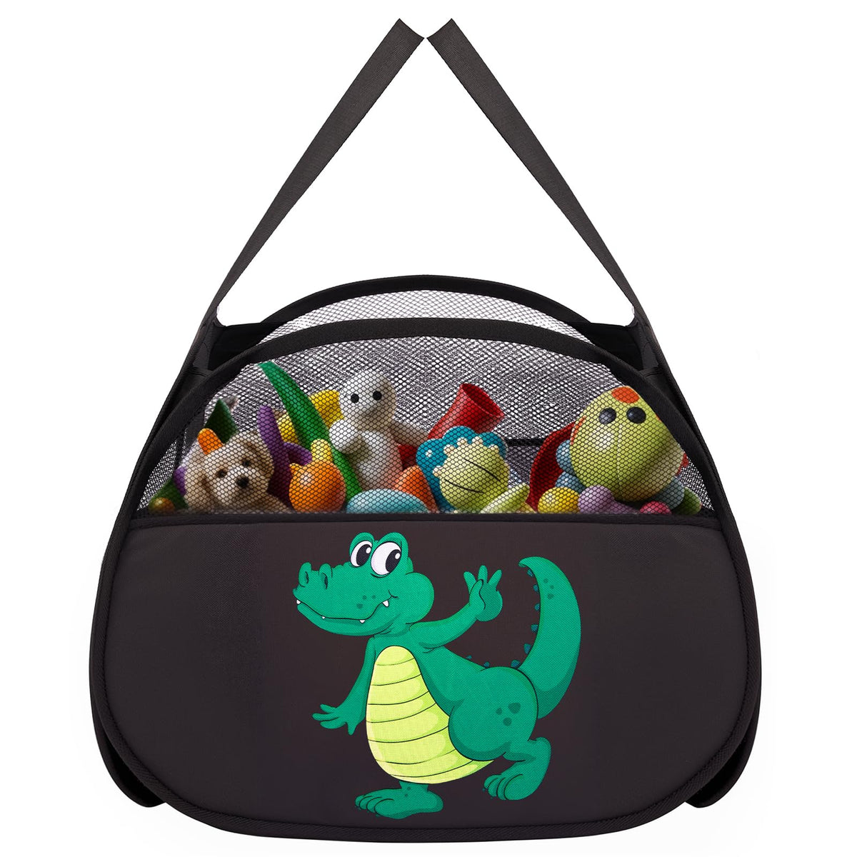 YOHOOLYO 95L toy storage basket front view with dinosaur pattern for easy toy cleanup