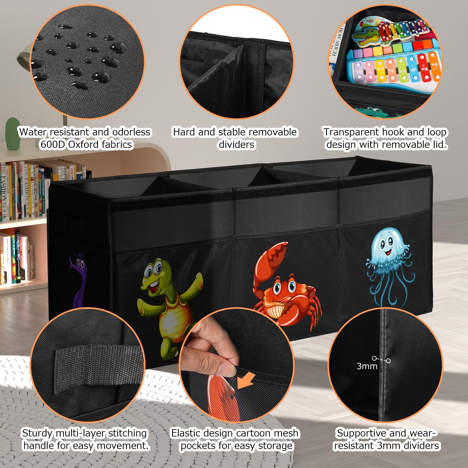 YOHOOLYO toy box with mesh side pockets keeps small pieces organized