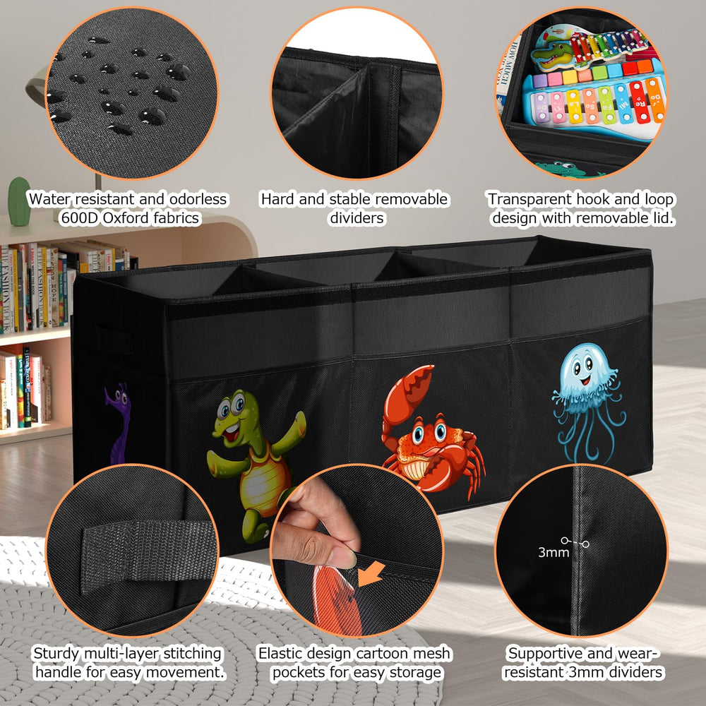 YOHOOLYO toy box with mesh side pockets keeps small pieces organized