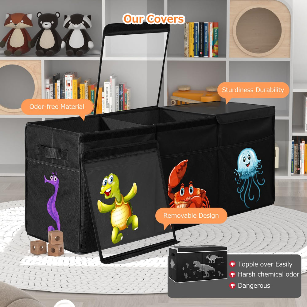 YOHOOLYO toy box with three clear lids for quick toy finding