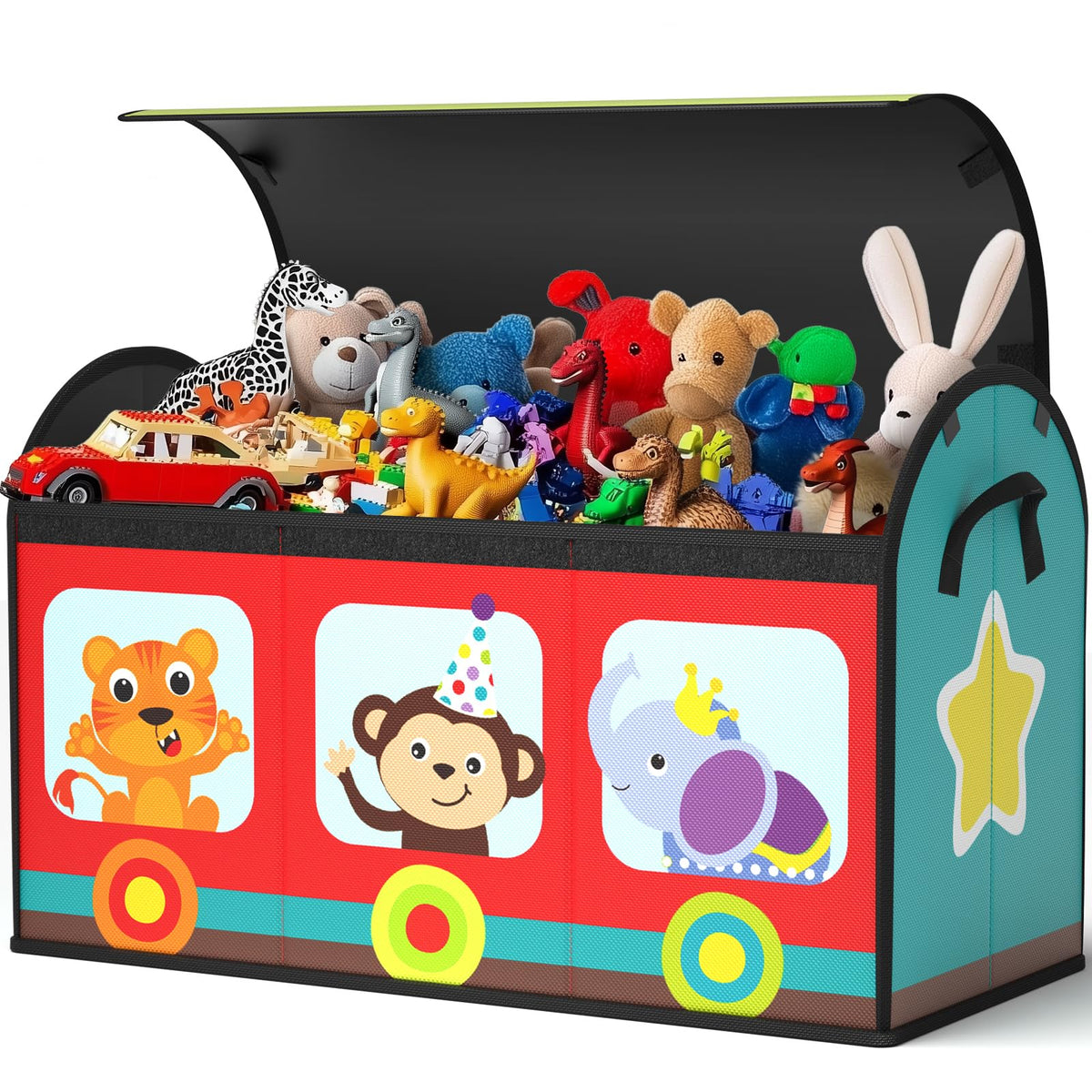 YOHOOLYO toy storage train design sparks imaginative play while tidying the playroom.