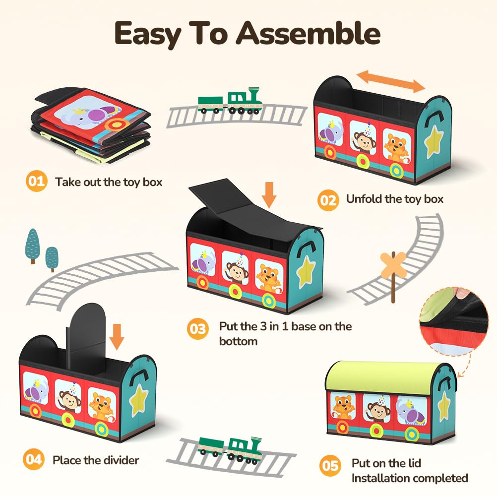 YOHOOLYO storage includes a divider to organize toys, balls, and tracks.