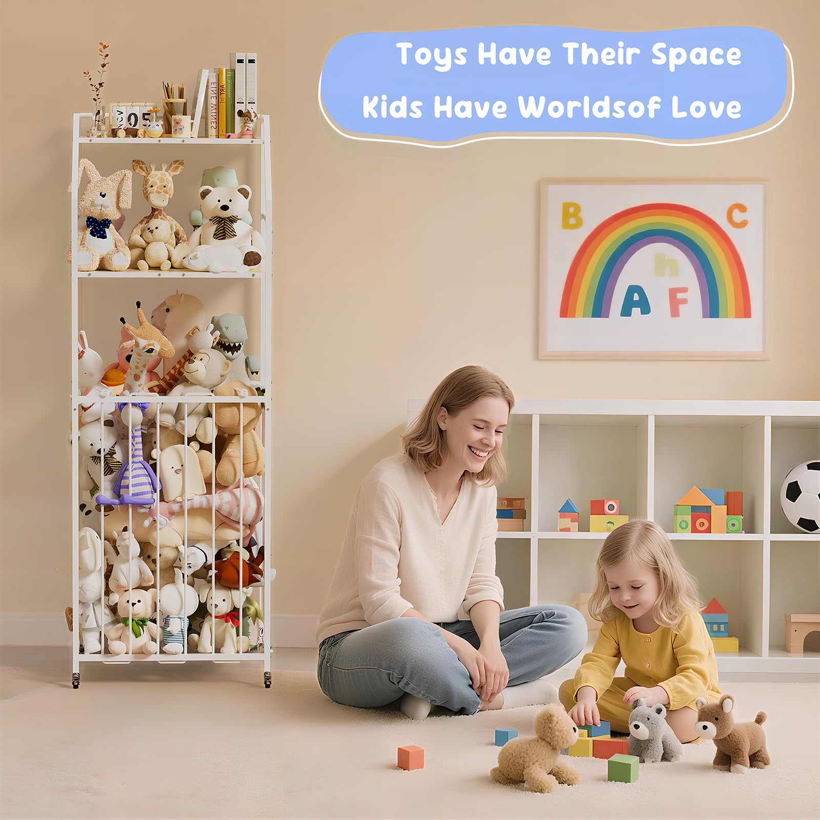 Yoimori storage zoo 3-tier organization highlights efficient plush sorting in small spaces.