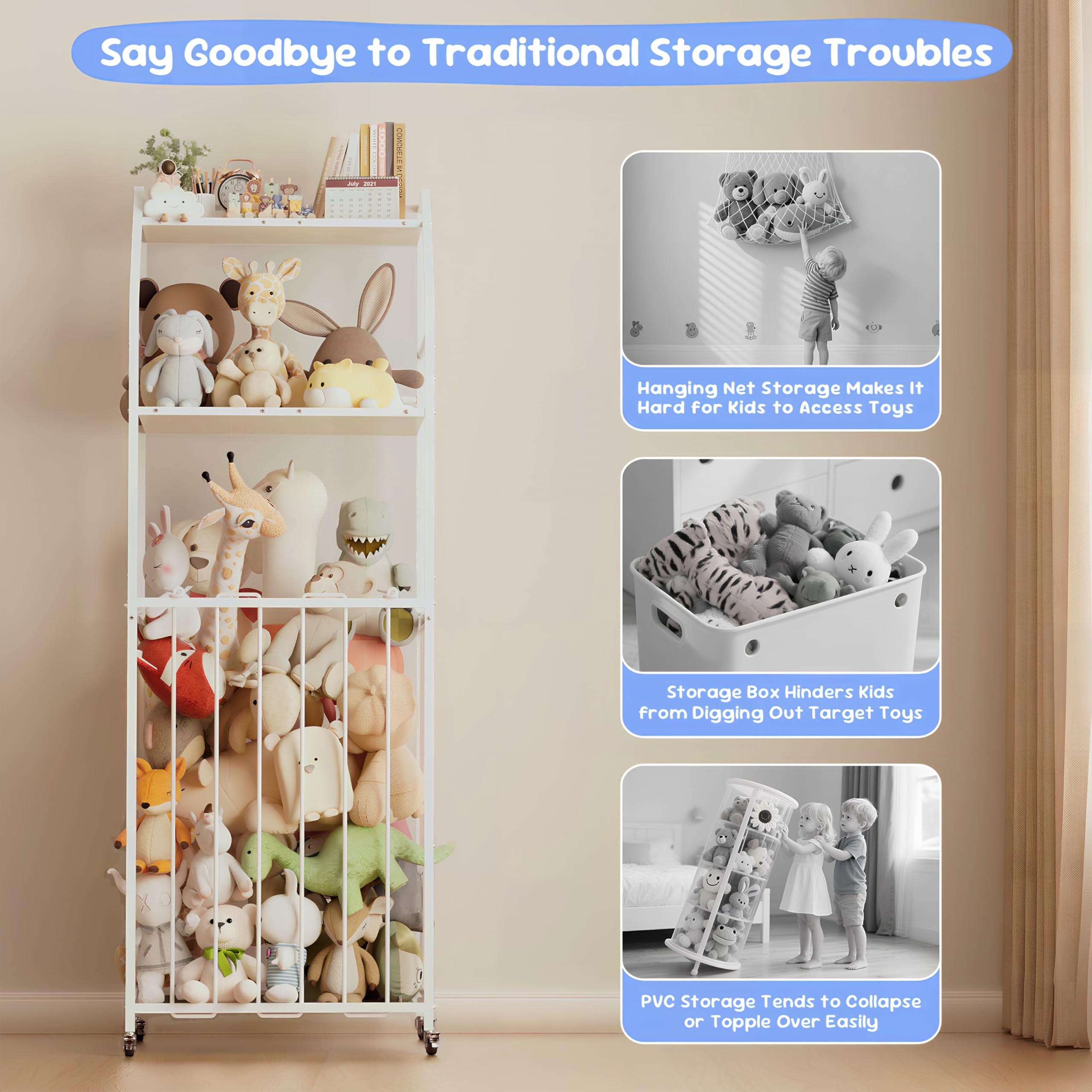 Yoimori storage zoo kids room use promotes easy access to plushies.