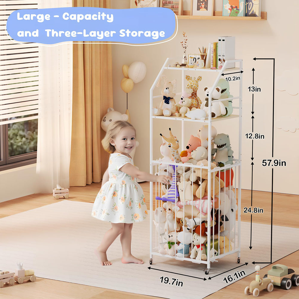 Yoimori storage zoo wood-metal frames emphasize sturdy construction for growing play areas.
