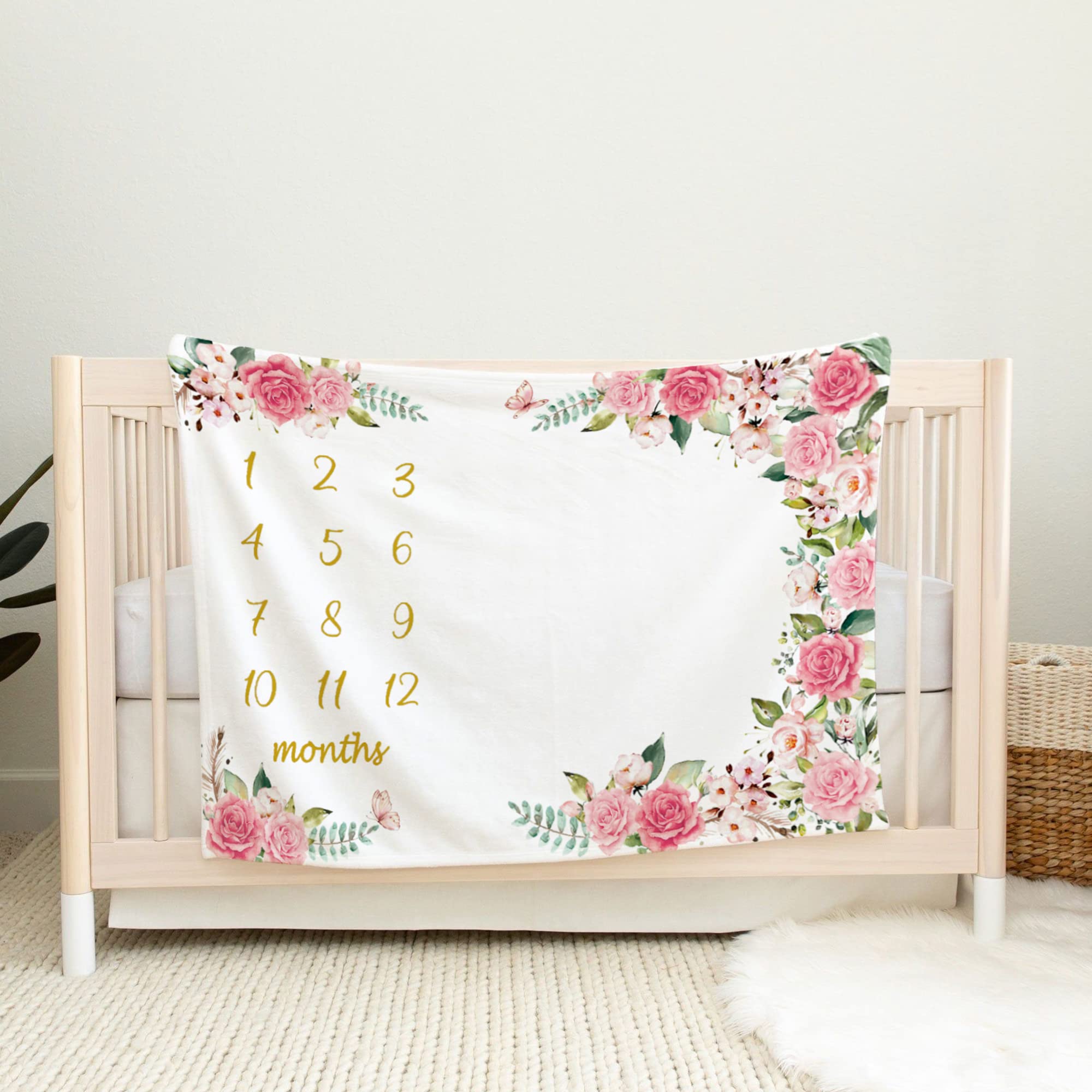 Yokakio milestone blanket pink bow headband enhancing baby photo sessions.