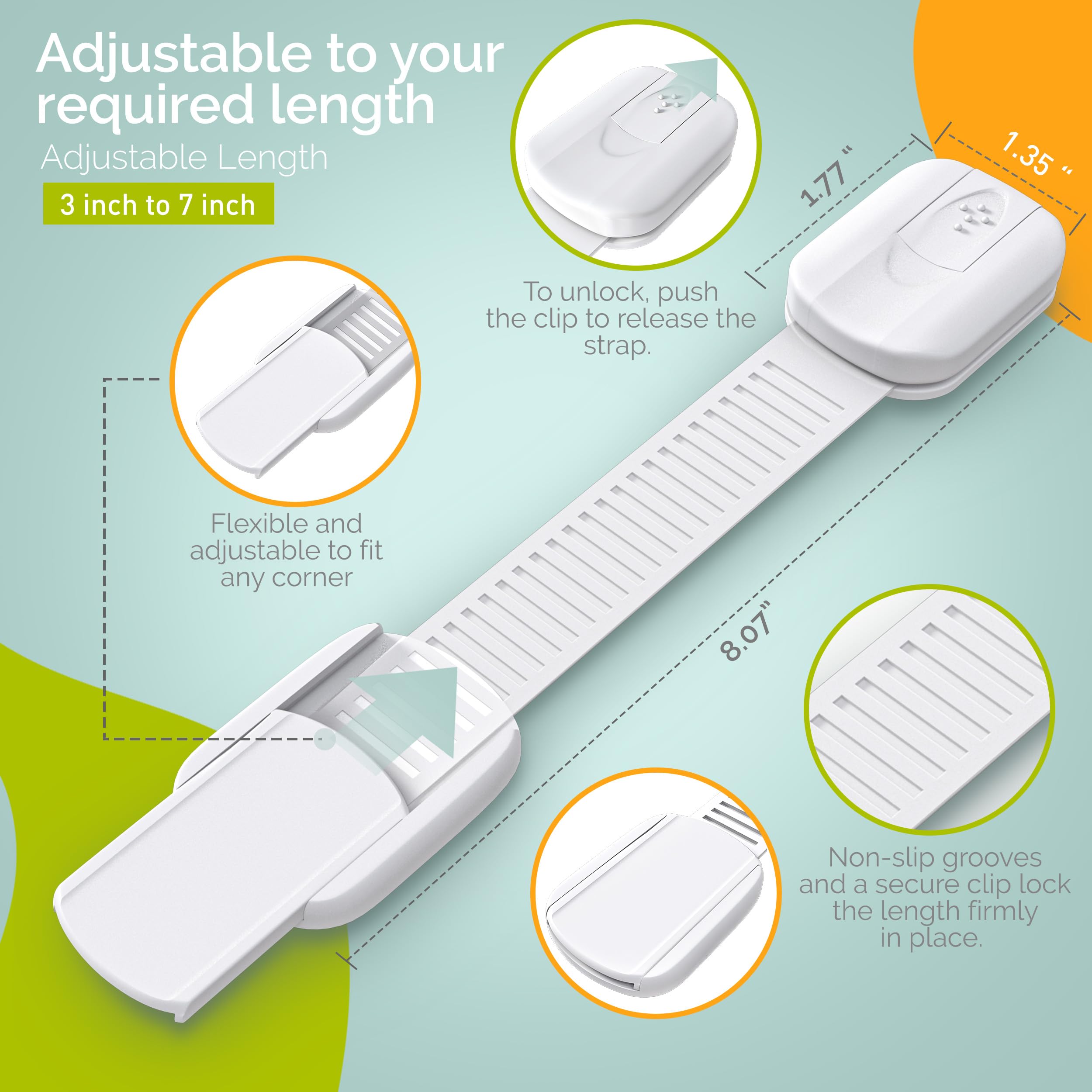 YOLAY adjustable-fit locks accommodate various cabinet sizes for multi-use protection