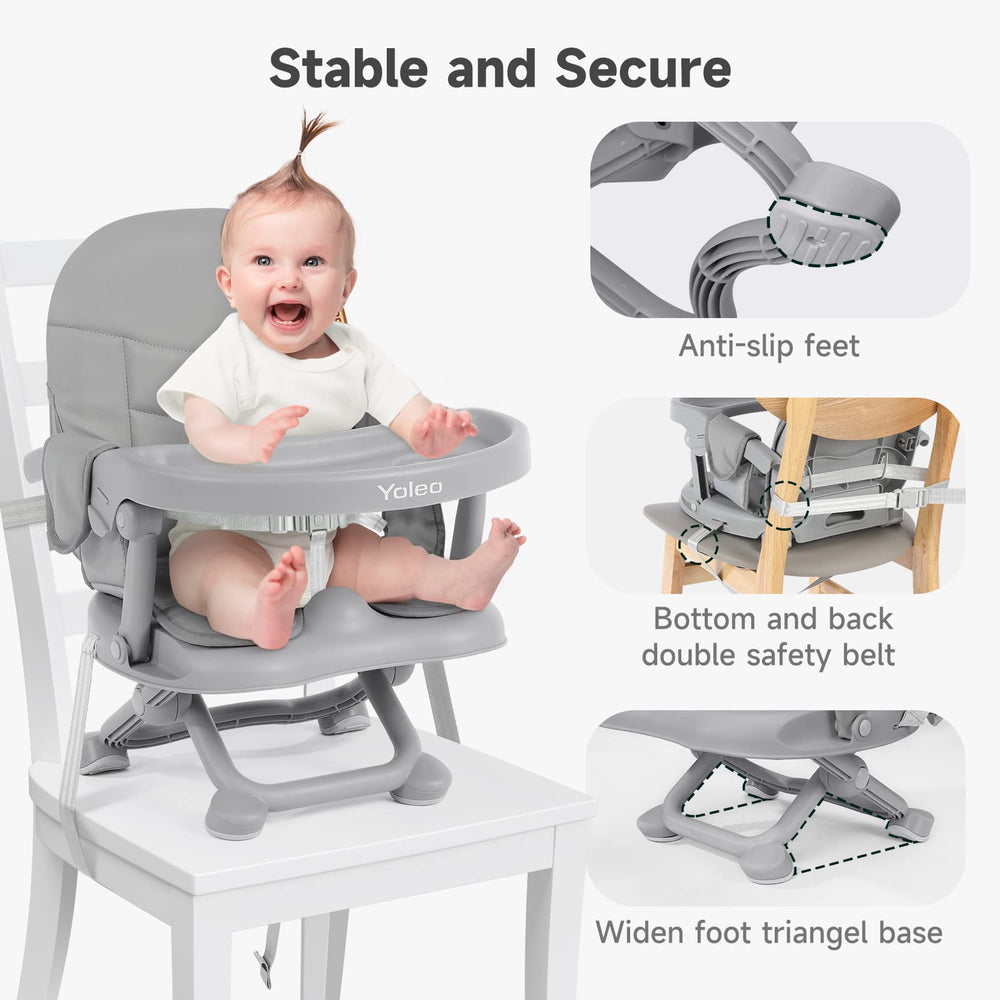 YOLEO booster seat easily installs on most dining chairs