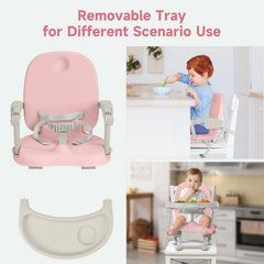 YOLEO booster chair folding action showing portable design
