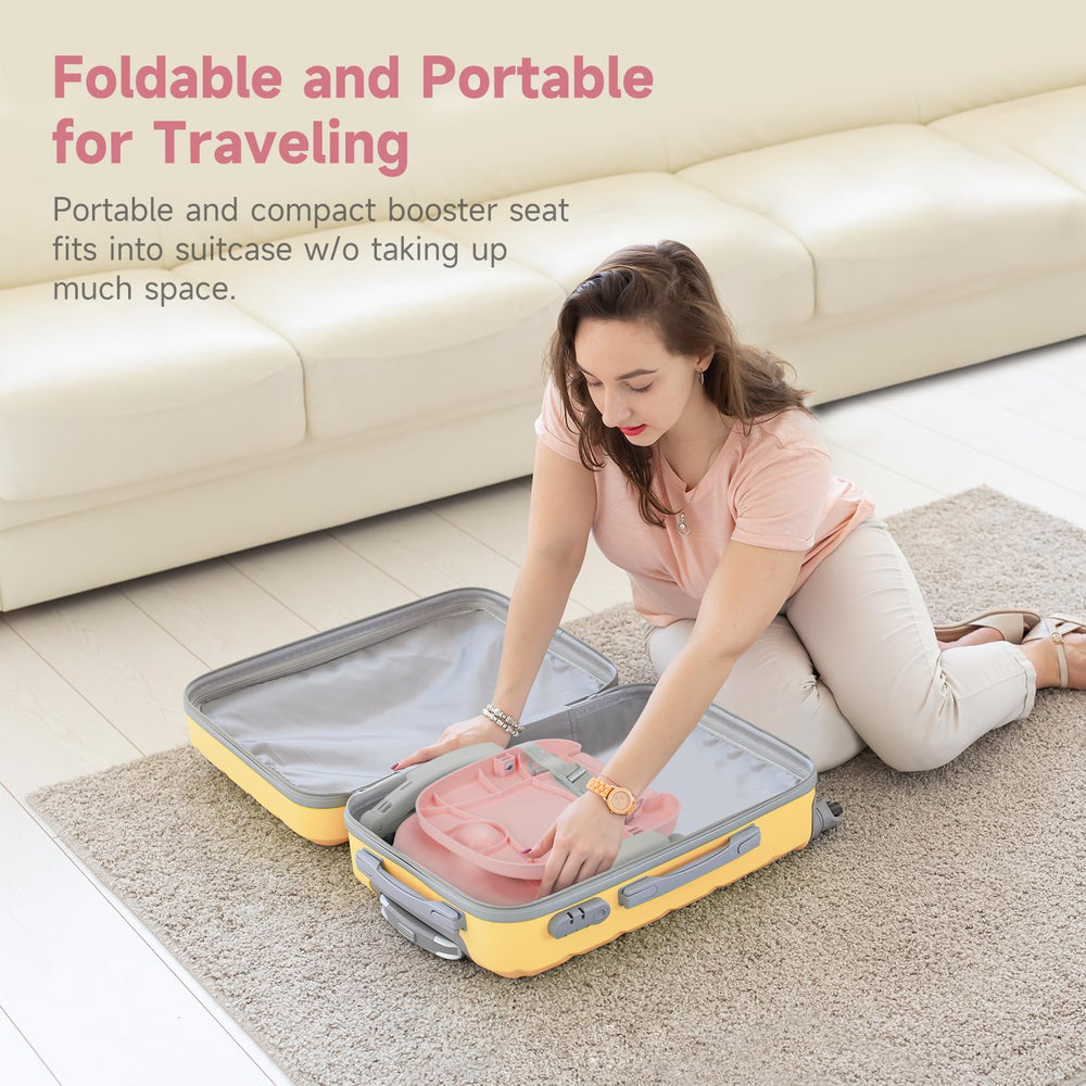 YOLEO high chair booster with tray attachment for easy meals on the go