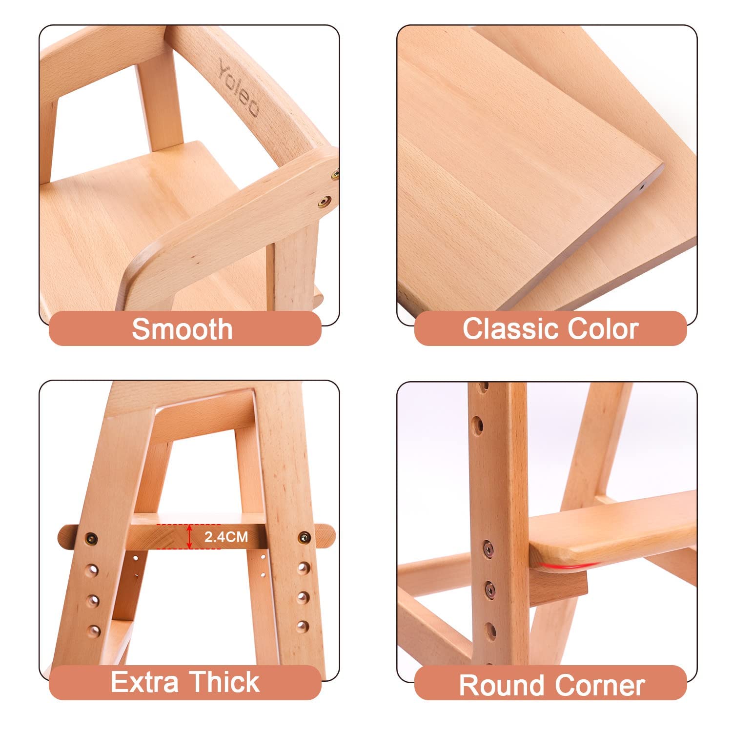 YOLEO high chair adjustable seat height helps kids reach table comfortably