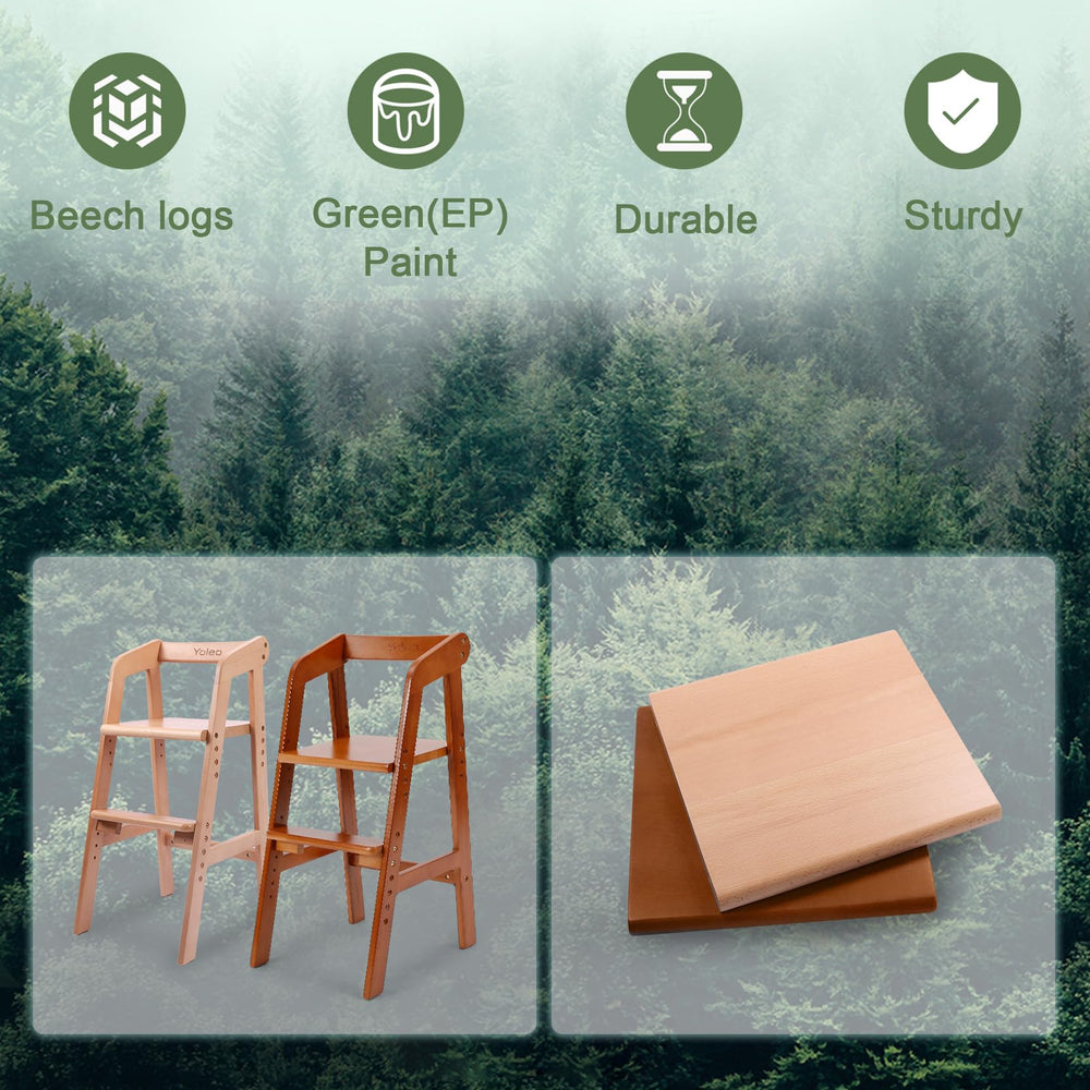 YOLEO wooden high chair with Japan-inspired design adds classic style to dining.