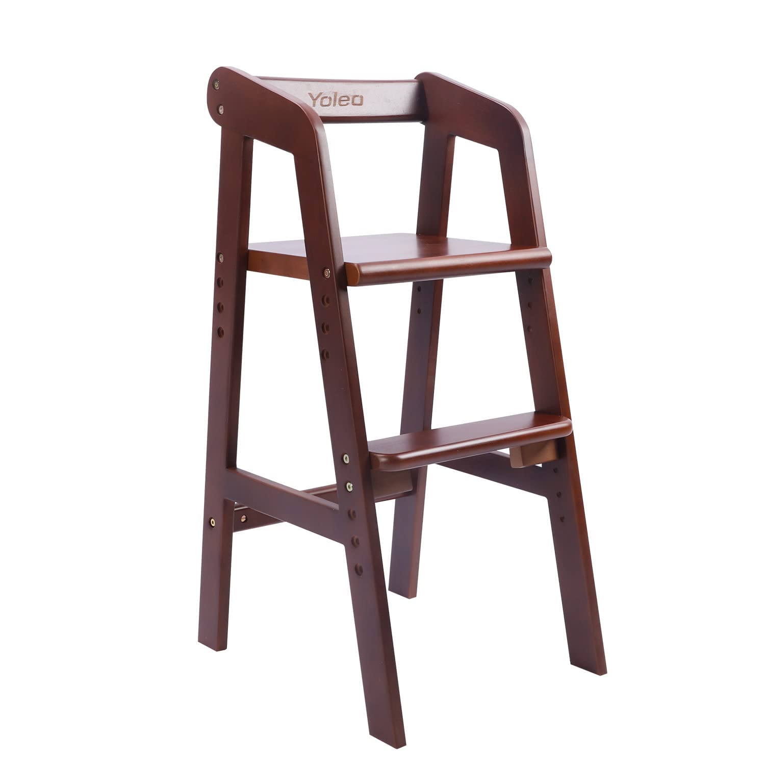 YOLEO high chair footrest adjusts to fit growing legs for comfort.