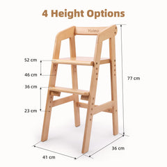 YOLEO wooden high chair footrest adjustment enables comfortable seating.