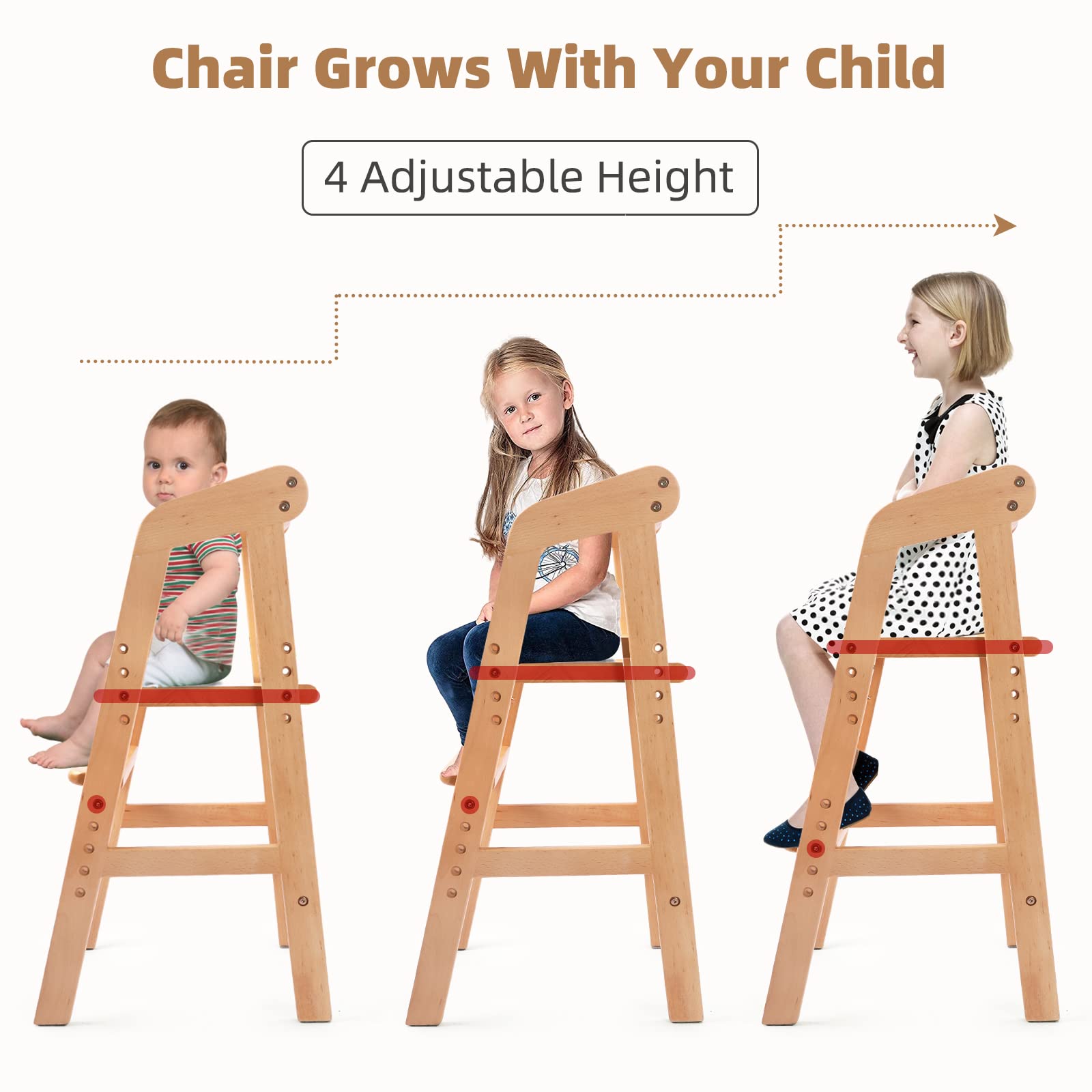 YOLEO wooden high chair used as step stool encourages toddler independence.