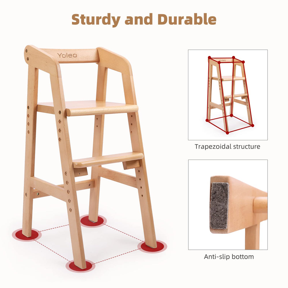 YOLEO wooden high chair made of beech wood for stability.