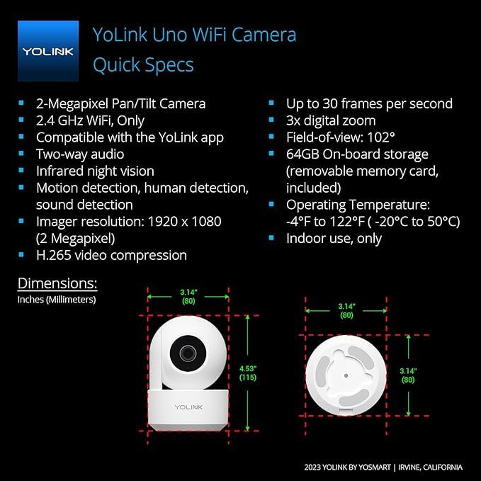 YoLink Uno night vision view in a dark room