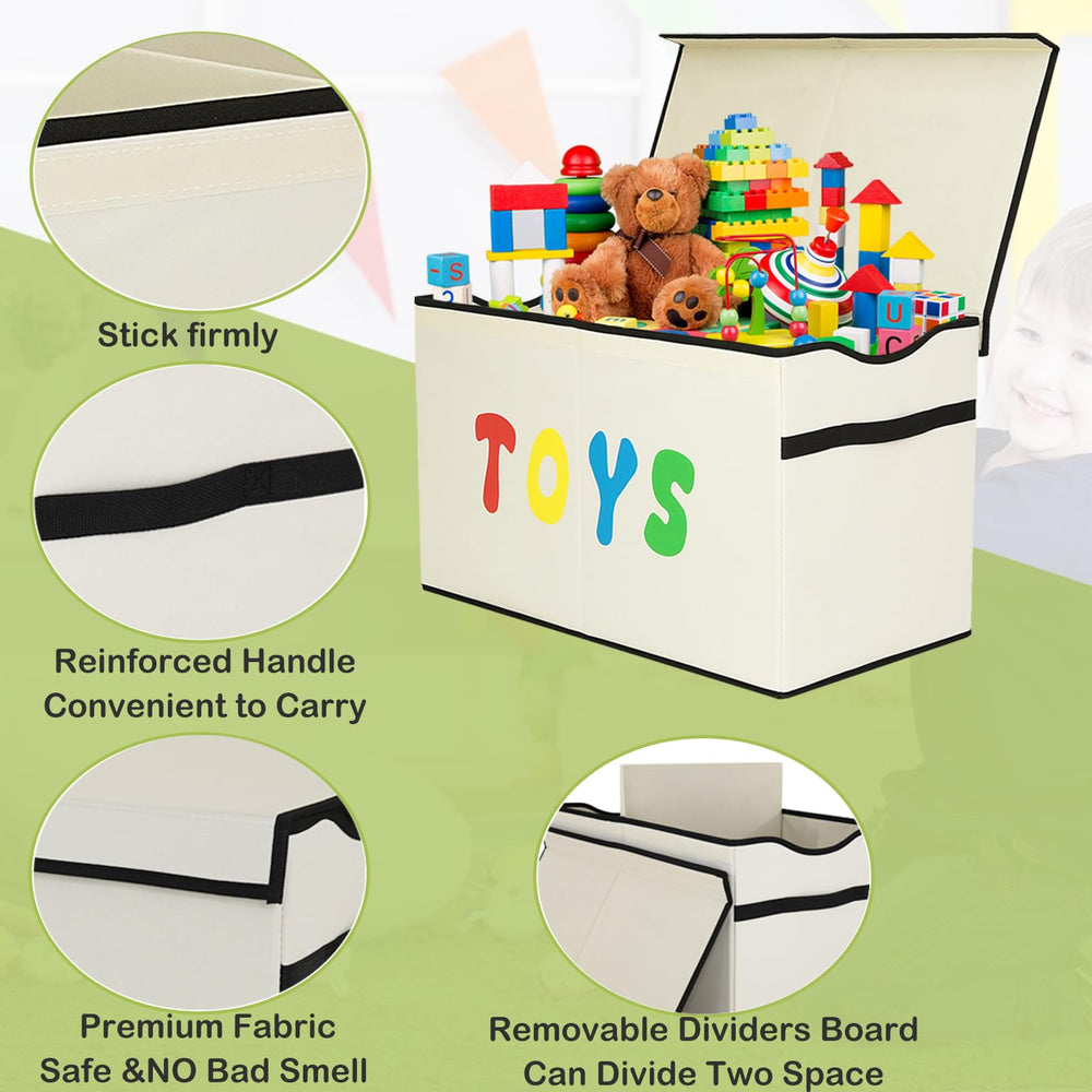 YOLOXO Toy Box Chest with lids demonstrates secure toy containment and tidy rooms.