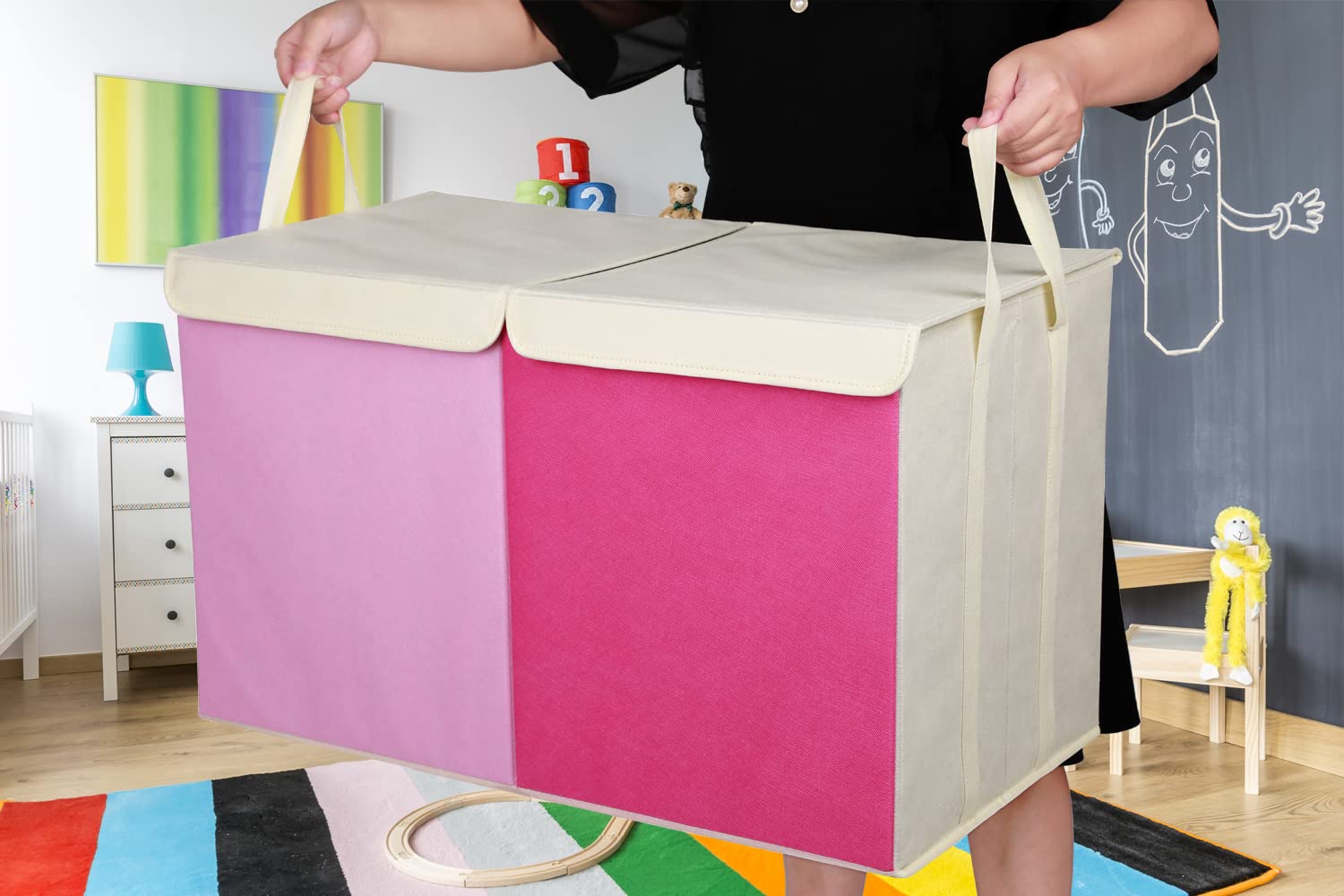 YOLOXO toy box chest in nursery illustrating versatile room organization