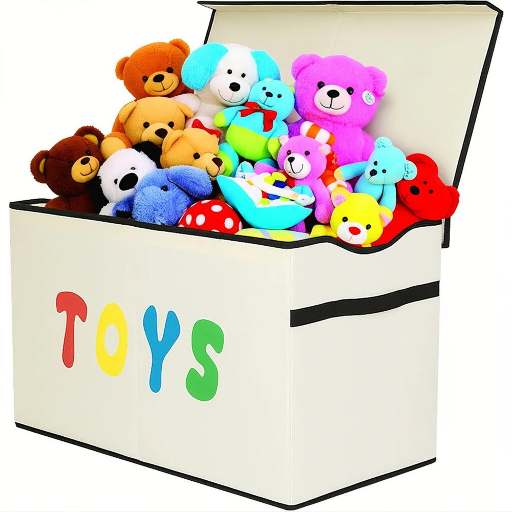 YOLOXO Toy Box Chest size 26.8x13.8x16 inches provides spacious storage.