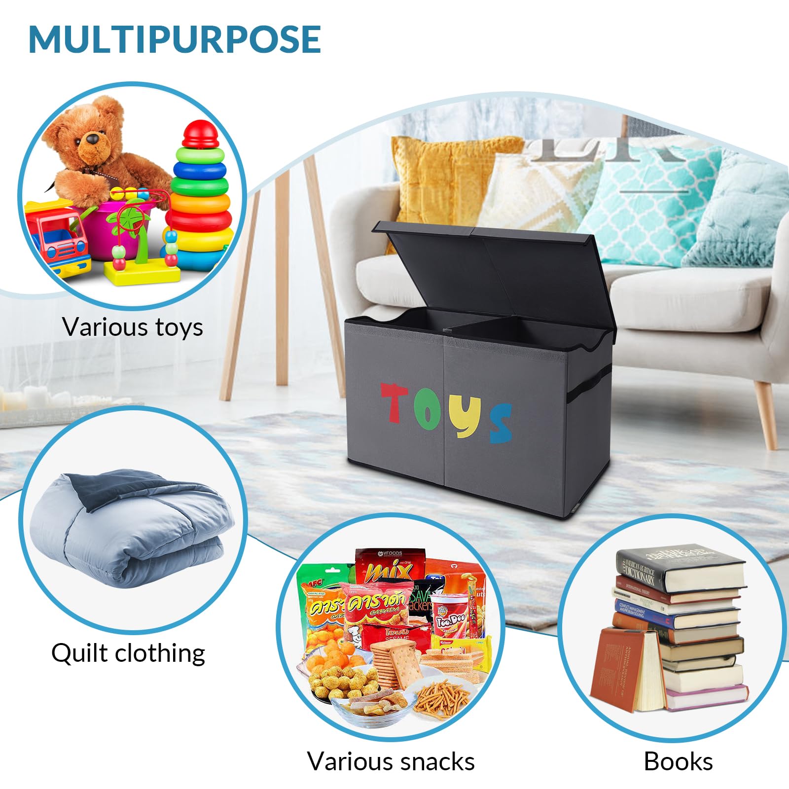 YOLOXO Toy Box Chest soft-handled sides for easy carrying