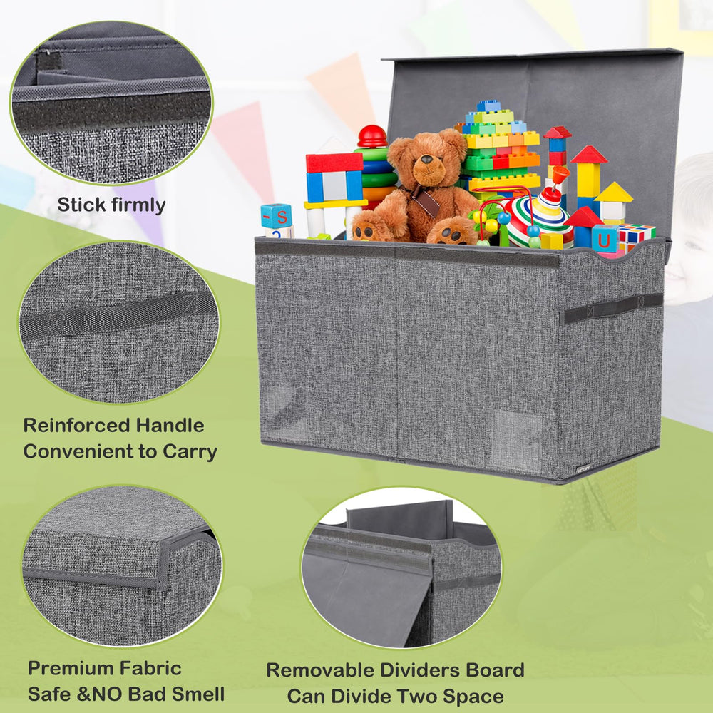 YOLOXO Toy Box Chest with 3mm inserts emphasizes durability for heavy toy loads.