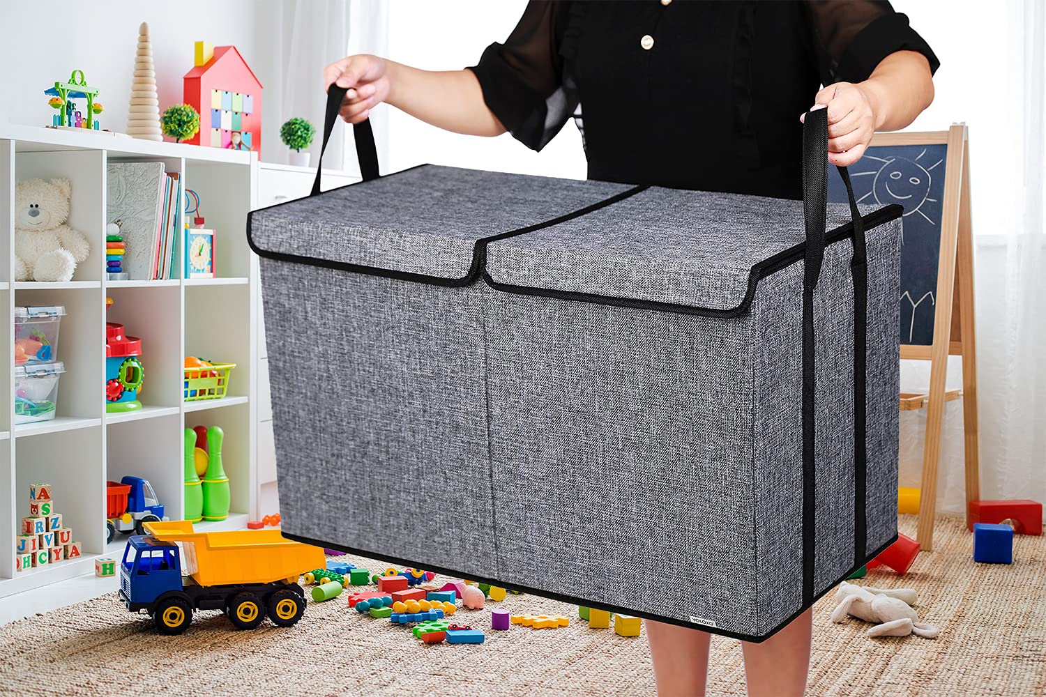 YOLOXO fits living room, nursery, and play areas as a stylish storage option