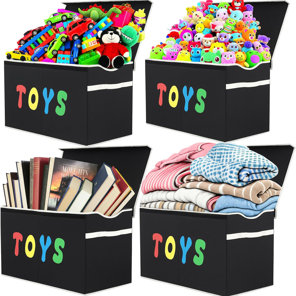 YOLOXO XL black linen toy storage bin keeps toys organized and accessible.