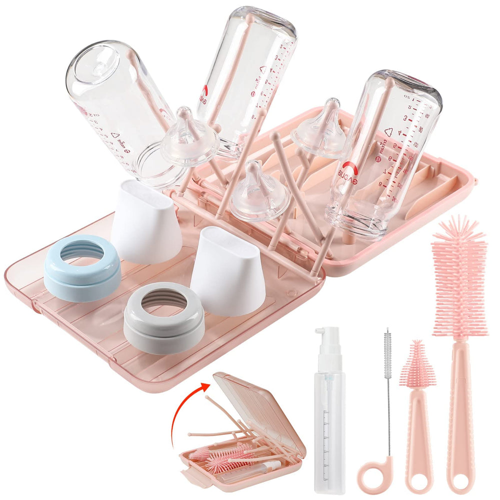 YomauiYee 6-in-1 set drying rack close-up highlights compact pink travel storage.