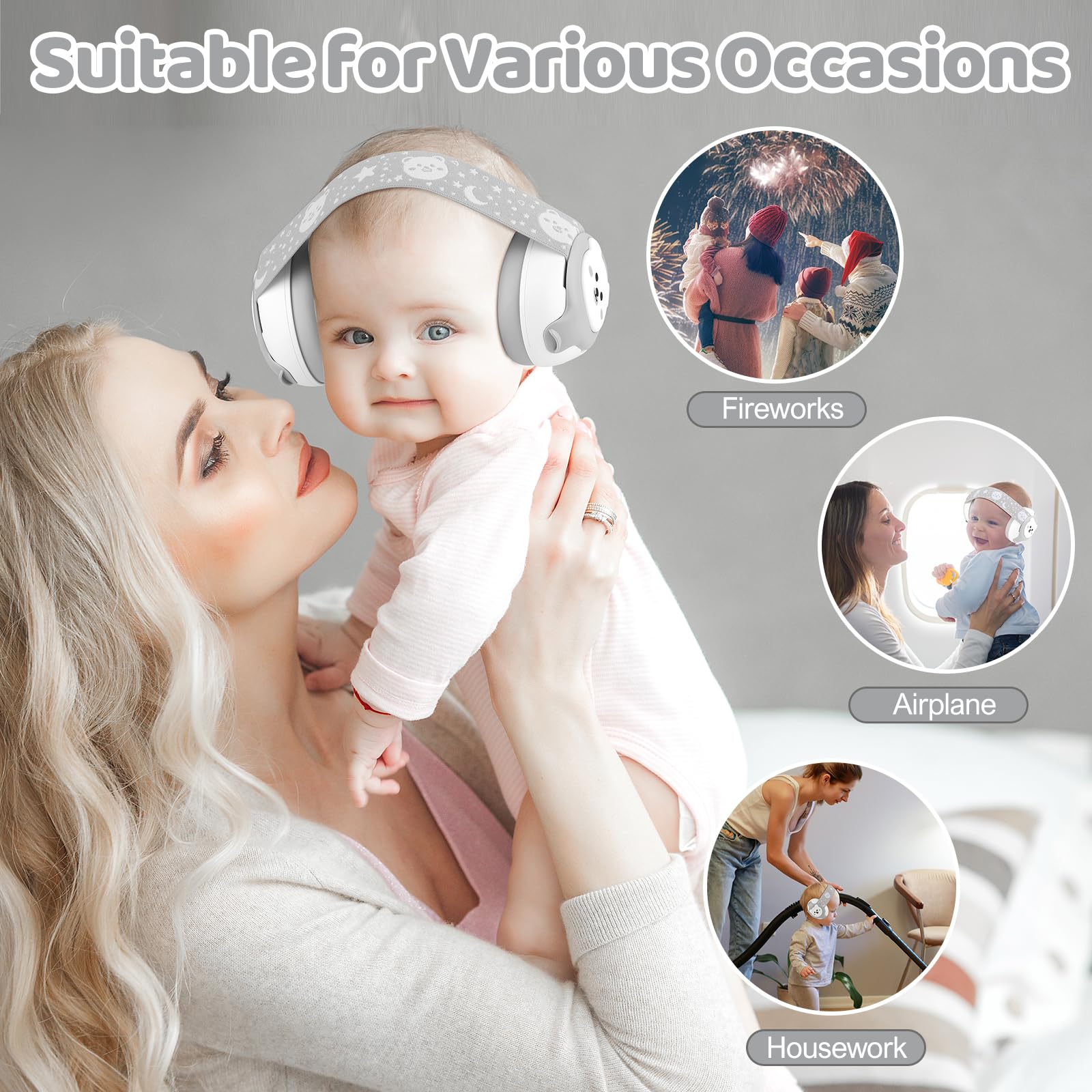 YomauiYee baby earmuffs adjustable headband ensures a secure fit during playtime.