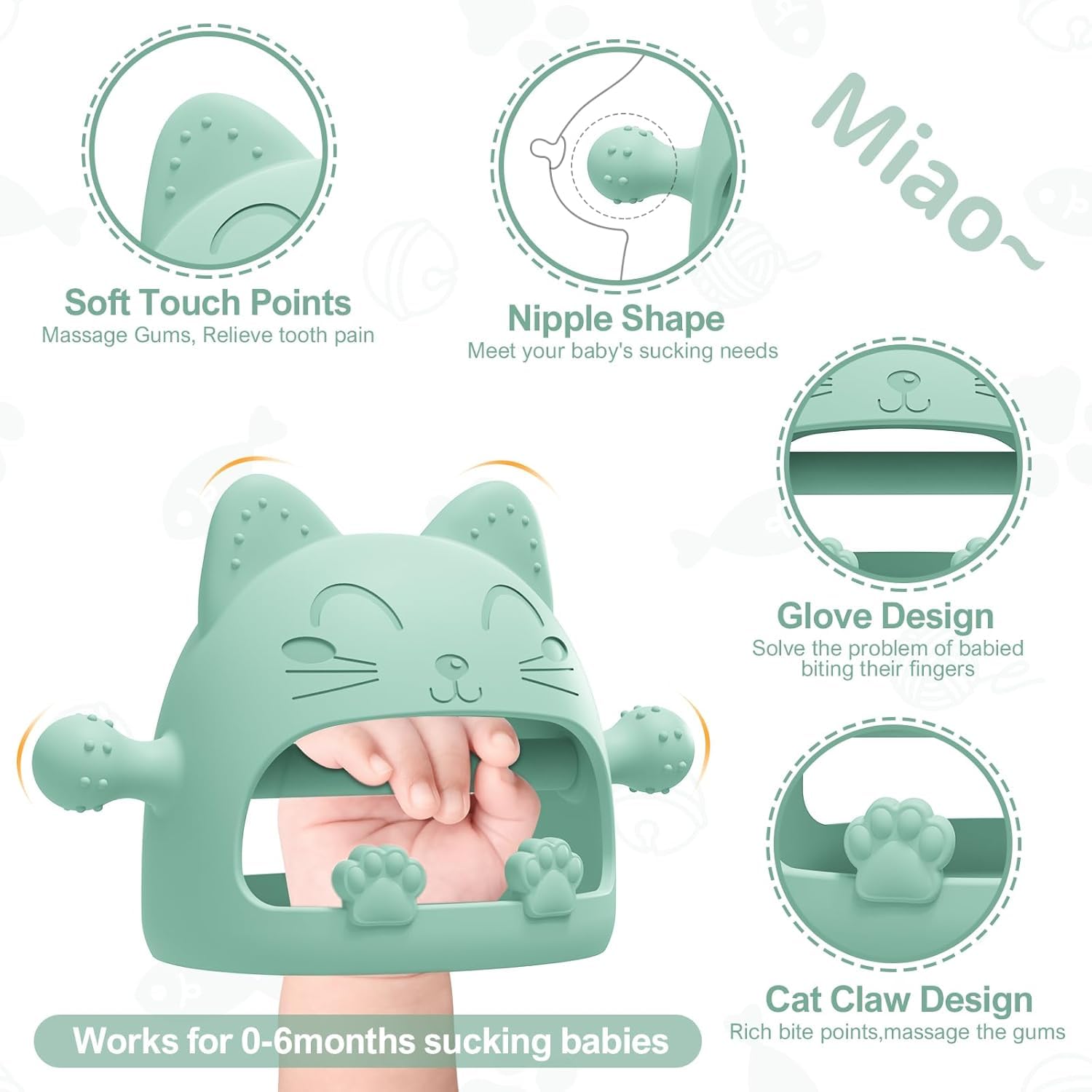 YomauiYee teether cat-back view showing starry design for visual calm.