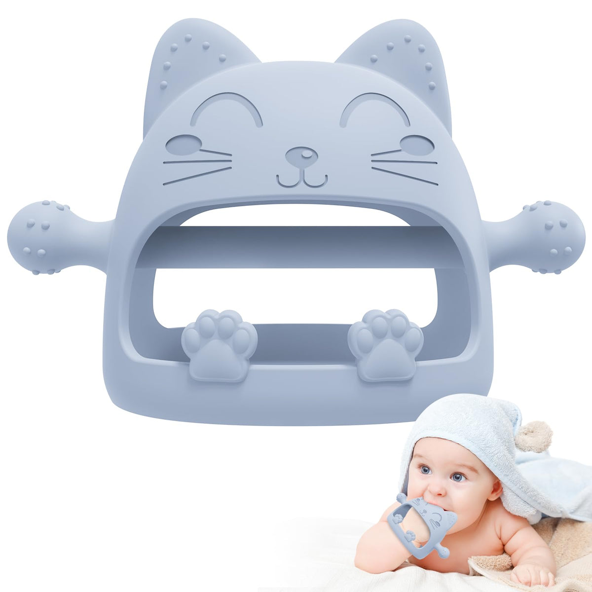 YomauiYee baby teether cat front view soothes newborn gums.