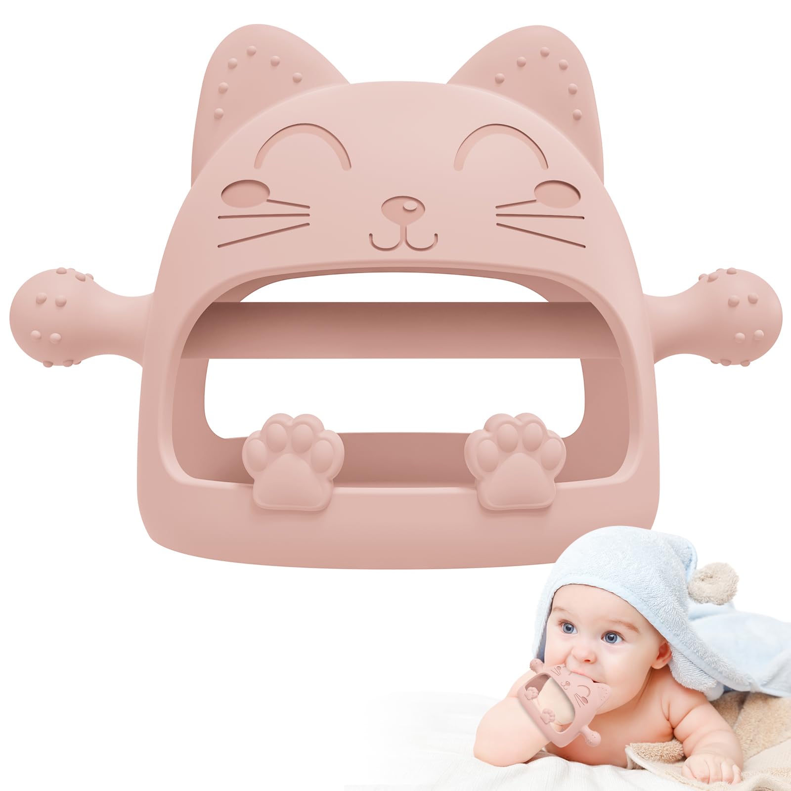 YomauiYee Silicone Teether front cat pattern offers soothing teething comfort for babies