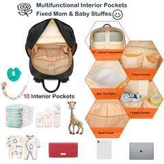 Yomiky leather diaper bag backpack interior pockets organized storage for quick on-the-go access.