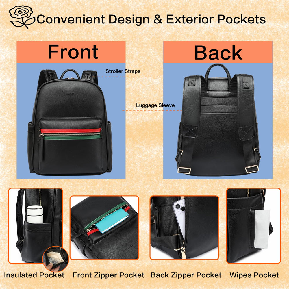 Yomiky leather diaper bag backpack waterproof design with changing pad keeps essentials dry.