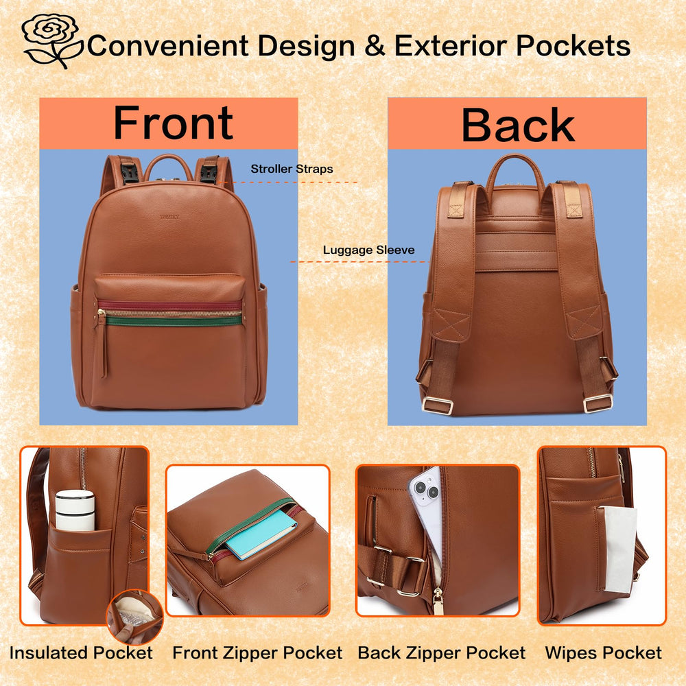 Yomiky diaper bag with changing pad highlights hygienic diaper changes anywhere.