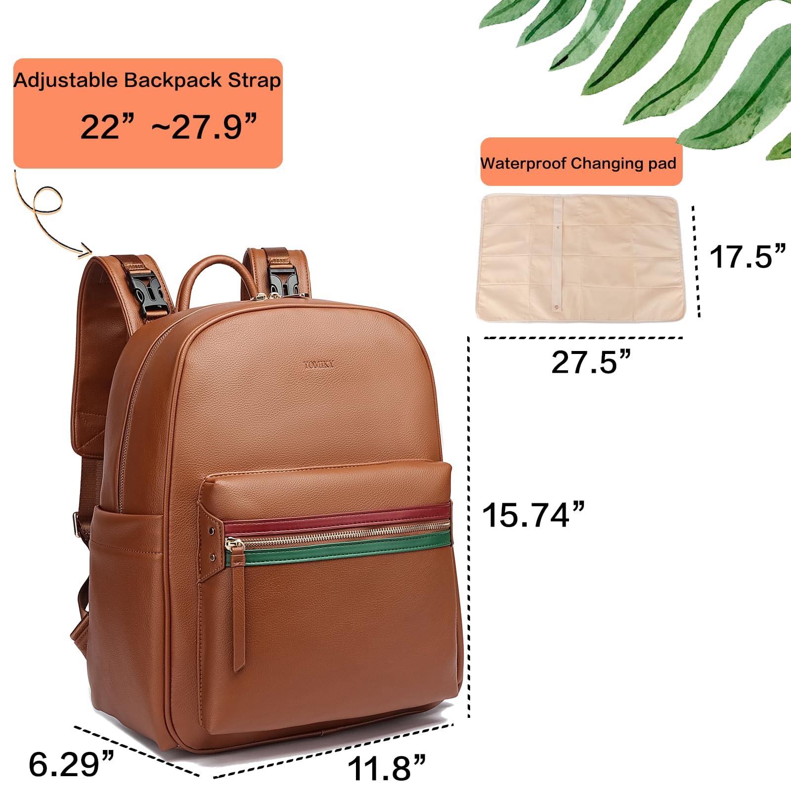 Yomiky leather diaper bag ergonomic straps offer comfortable wear during long outings.