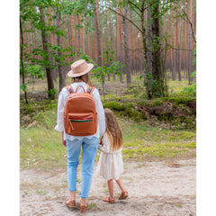 Yomiky leather backpack exterior with multiple pockets supports travel and daily errands.