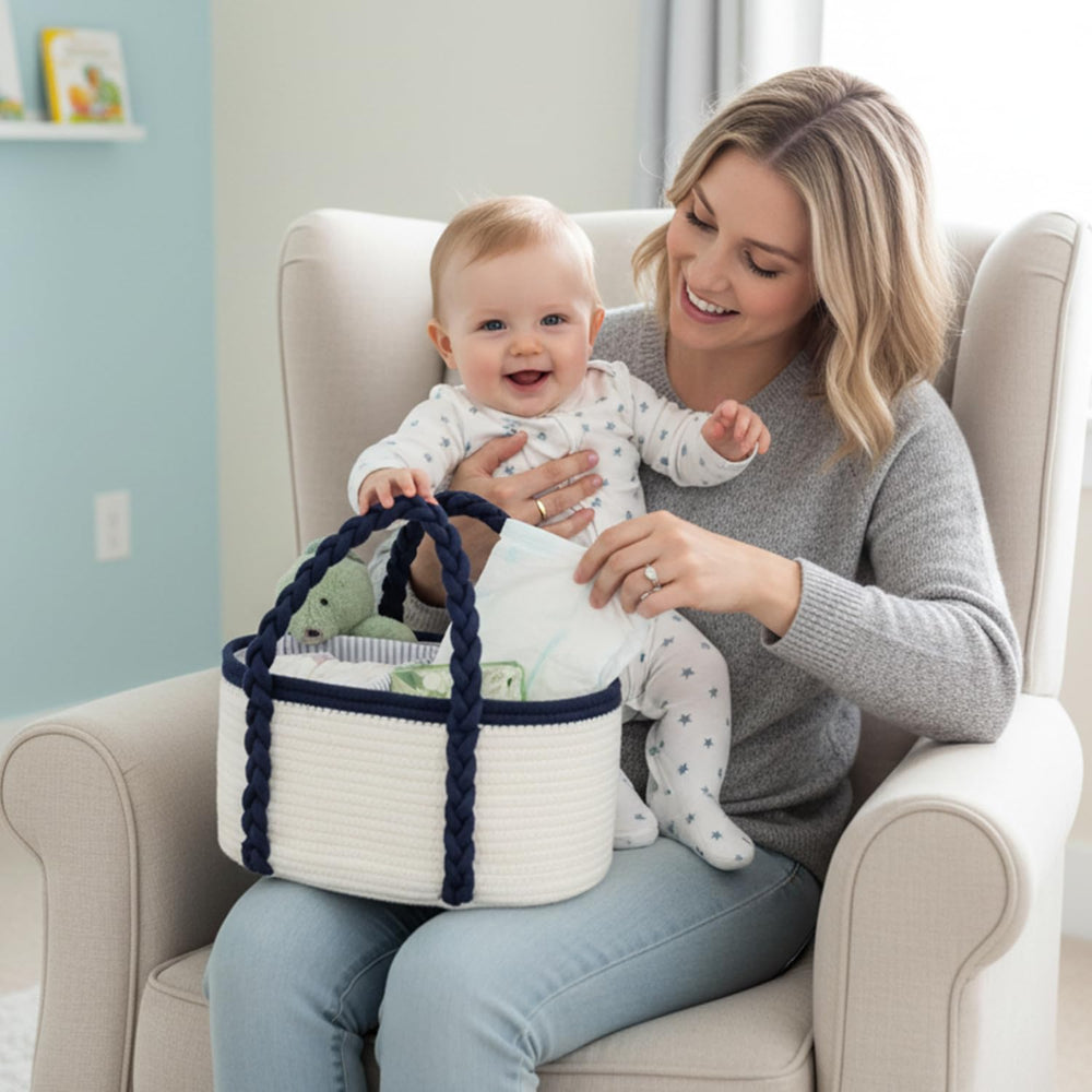YOMECHEO diaper caddy changing-table layout provides easy reach of diapers and wipes.