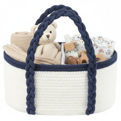 YOMECHEO baby diaper caddy closeup shows sturdy cotton rope construction for everyday organization.