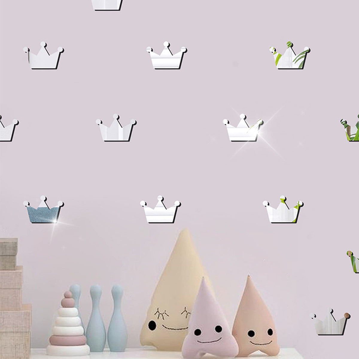 YongPan crown mirror wall sticker set adds silver crowns to kids' rooms for a playful glow