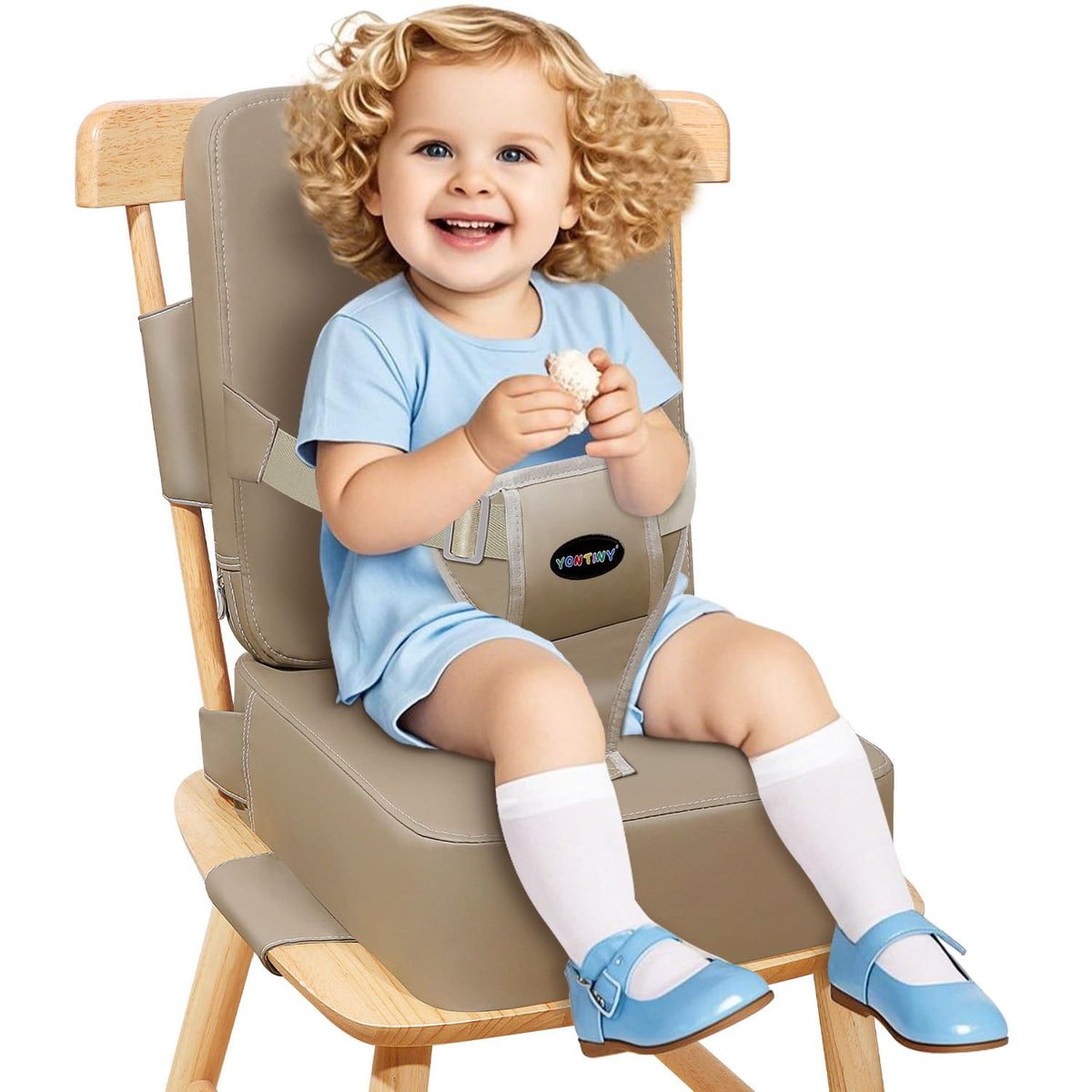 YONTINY booster seat backrest attachment provides added comfort during meals.