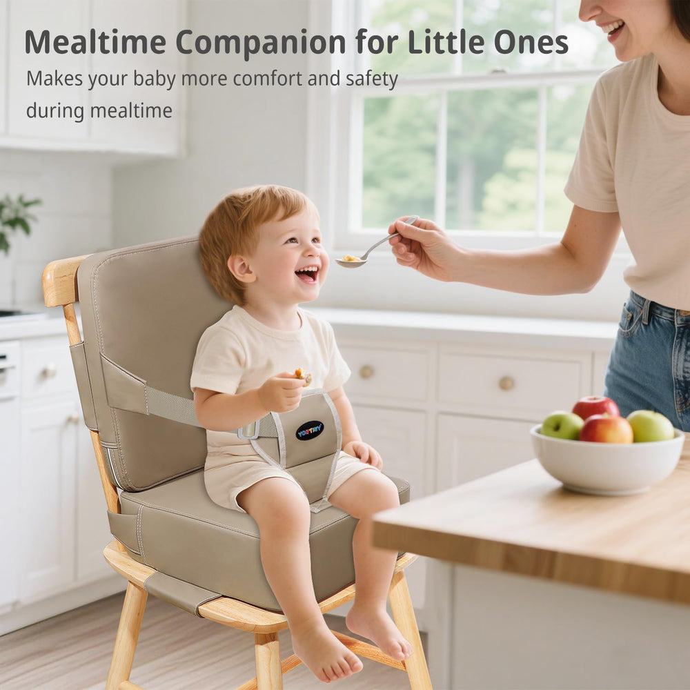 YONTINY booster seat easy-clean cover makes quick wipe-downs after messy meals.