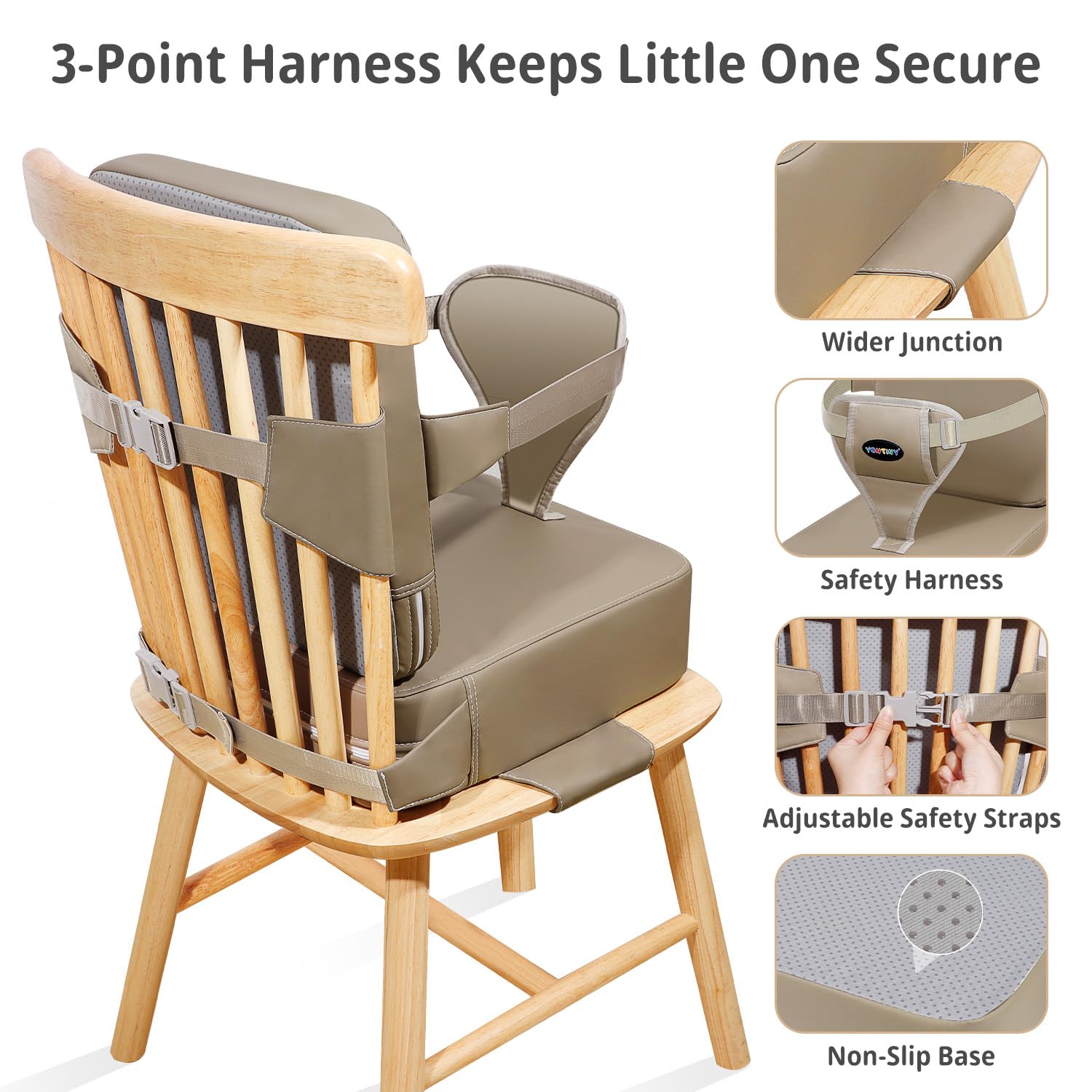 YONTINY booster seat travel-friendly design fits in bags for dining out.